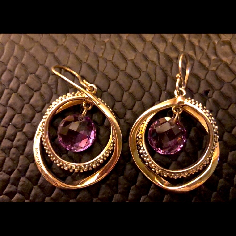 Vintage Michael Dawkins .925 Sterling Silver Multi Faceted Amethyst Earrings